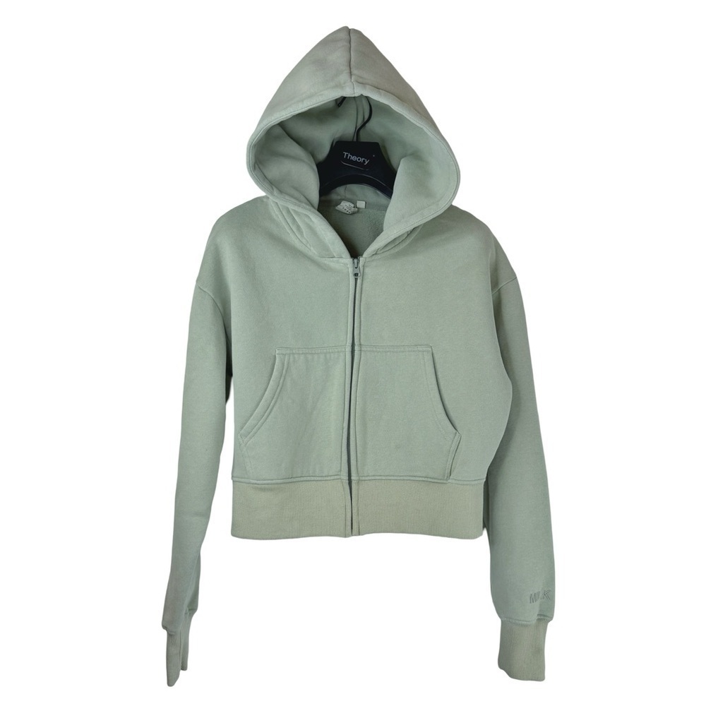 MILKSTAIN Women's Cropped Heavyweight Designer Mint/Olive Green Zip Hoodie S - Picture 2 of 6